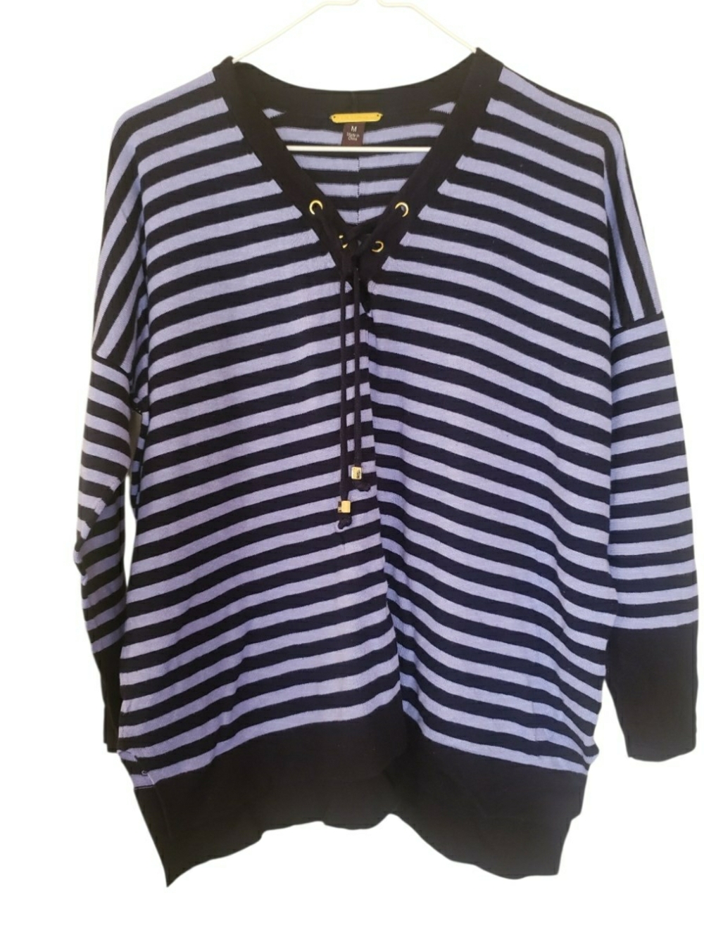 Dana Buchman Black & Lavender Striped Lace-Up Sweater